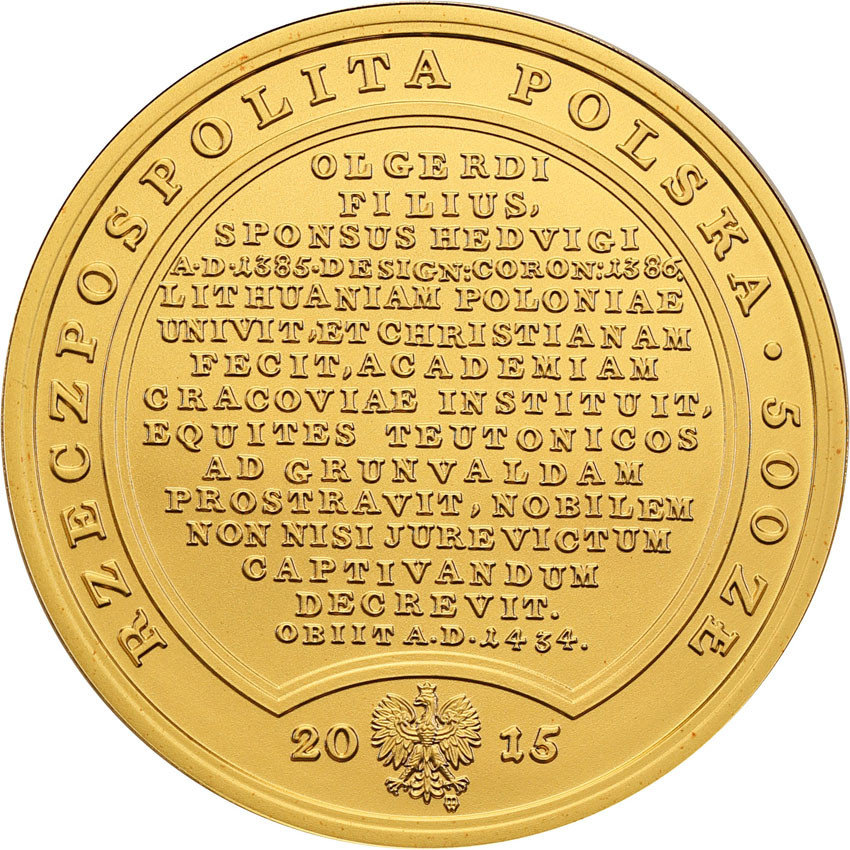 III RP. 500 złotych 2015 Skarby Stanisława Augusta - Władysław Jagiełło